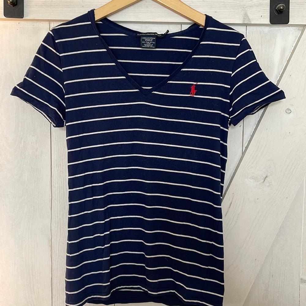 Ralph Lauren Sport navy/white striped t-shirt small red pony
